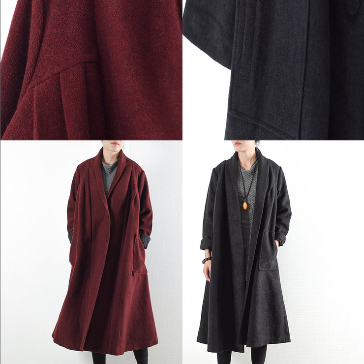 Burgundy woolen coats 2024 winter trench coats plus size cardigans