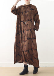 Buy o neck baggy spring kaftans Fitted Life chocolate print Dresses - SooLinen