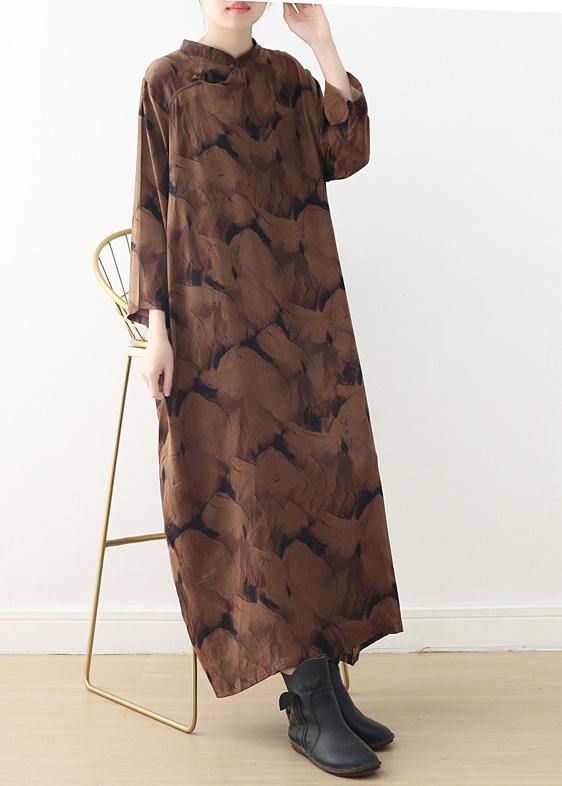 Buy o neck baggy spring kaftans Fitted Life chocolate print Dresses - SooLinen