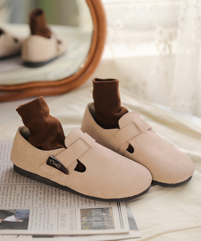 Camel Flat Feet Shoes Suede Cowhide Leather Buckle Strap Flats