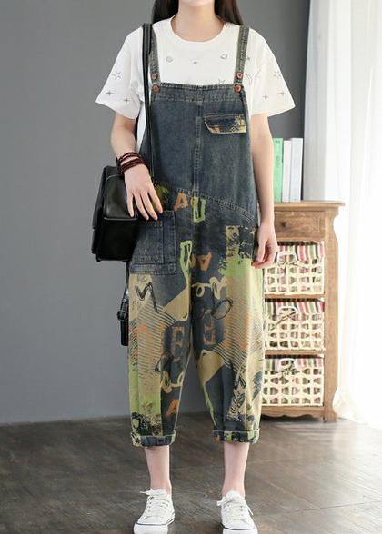 Camouflage printed denim overalls plus size women&