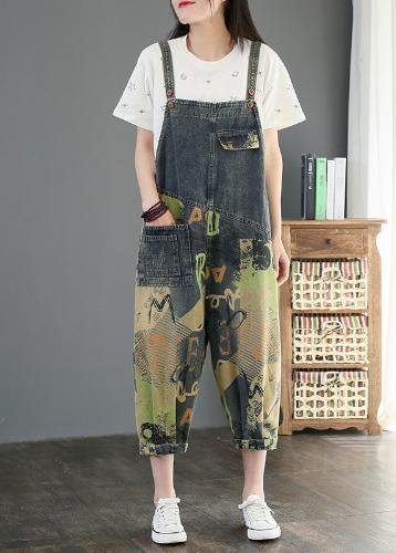 Camouflage printed denim overalls plus size women&