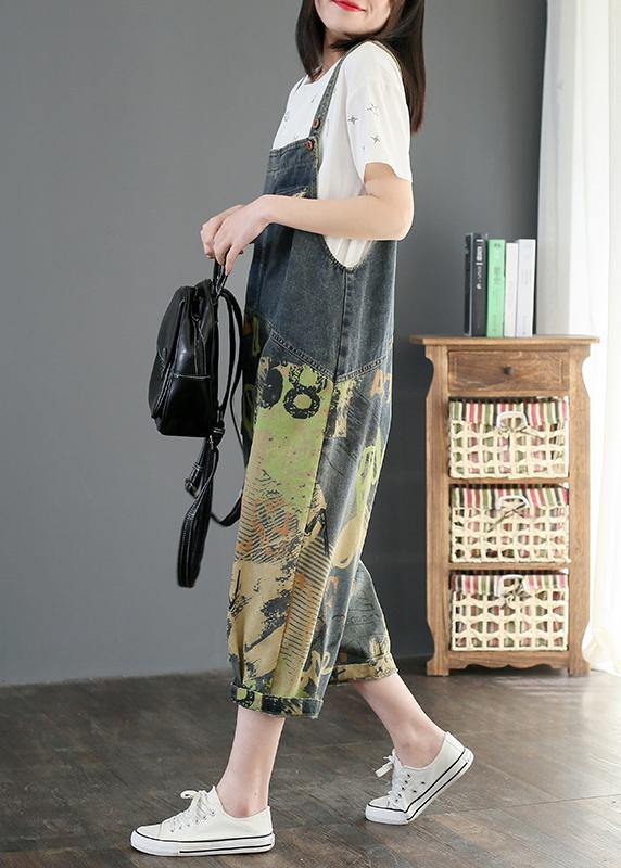 Camouflage printed denim overalls plus size women&