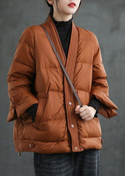 Caramel V Neck Button Thick fashion Winter Duck Down Jackets