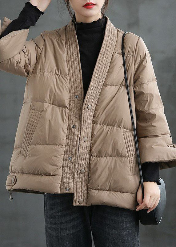 Caramel V Neck Button Thick fashion Winter Duck Down Jackets