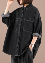 Casual Black Loose Casual Denim Fall Long Sleeve Coat