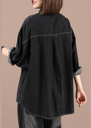 Casual Black Loose Casual Denim Fall Long Sleeve Coat