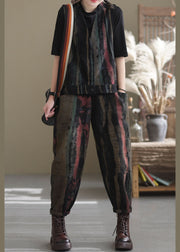 Casual Black Print vest harem pants Two Pieces Set Spring