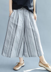 Casual Black Striped Cotton wide leg pants Spring