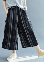 Casual Black Striped Cotton wide leg pants Spring