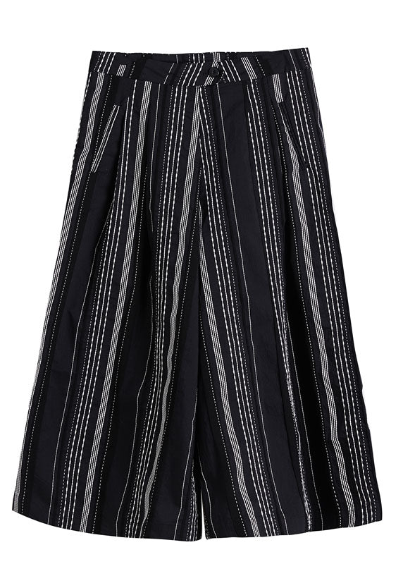 Casual Black Striped Cotton wide leg pants Spring