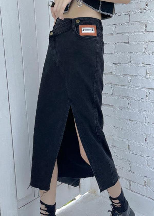 Casual Black Summer High Waist Denim Casual Skirts - SooLinen