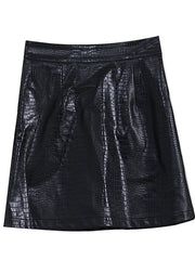 Casual Black Zip Up wrinkled Faux Leather Skirts Spring