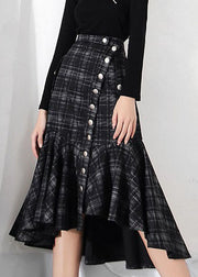 Casual Black low high design Ruffles Plaid Skirt Spring