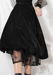 Casual Black velour Patchwork asymmetrical design Skirt - SooLinen