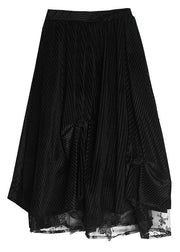 Casual Black velour Patchwork asymmetrical design Skirt - SooLinen