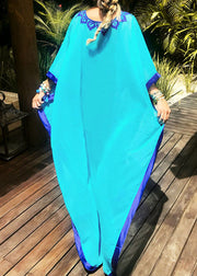 Casual Blue Embroideried Chiffon Beach Gown Summer Dress