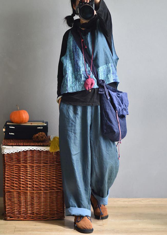 Casual Blue Wide Leg Pants Linen - SooLinen