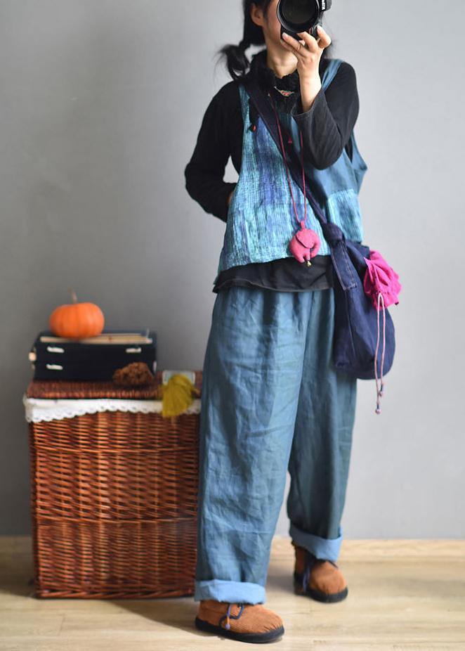 Casual Blue Wide Leg Pants Linen - SooLinen