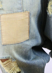 Casual Blue pockets Patchwork denim Spring