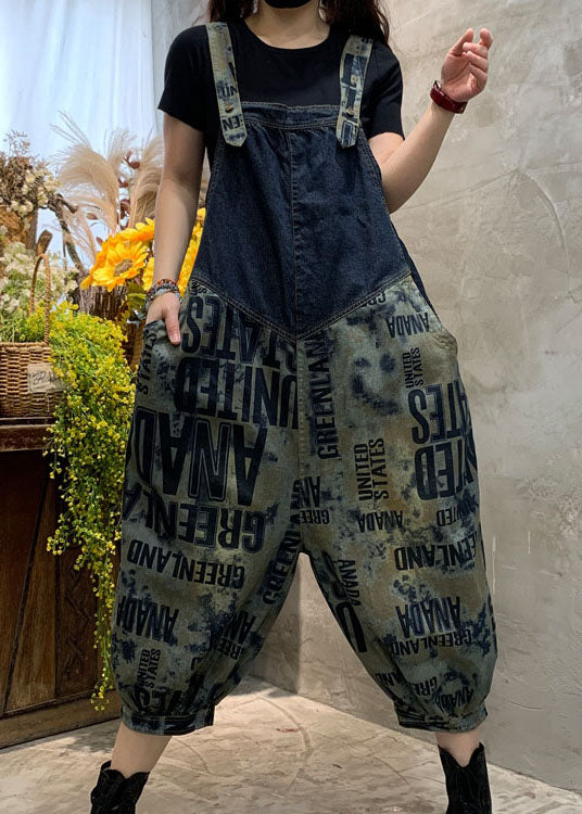 Casual Blue Fine Graphic denim Overalls Jumpsuit Spring