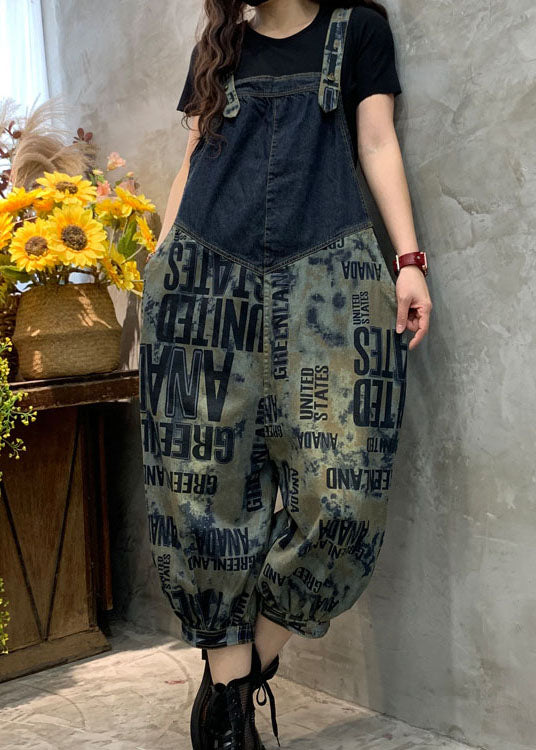 Casual Blue Fine Graphic denim Overalls Jumpsuit Spring