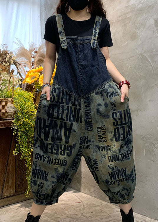 Casual Blue Fine Graphic denim Overalls Jumpsuit Spring