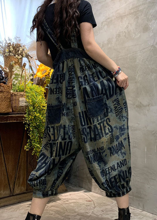 Casual Blue Fine Graphic denim Overalls Jumpsuit Spring