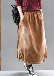 Casual Brown elastic waist Corduroy cotton Skirt Spring