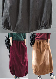 Casual Brown elastic waist Corduroy cotton Skirt Spring