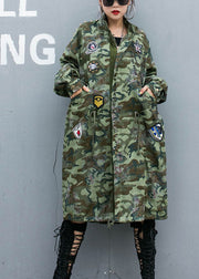 Lässiger Camouflage-Nietendruck Taschen Herbst Denim Langarm Trenchcoats Mantel