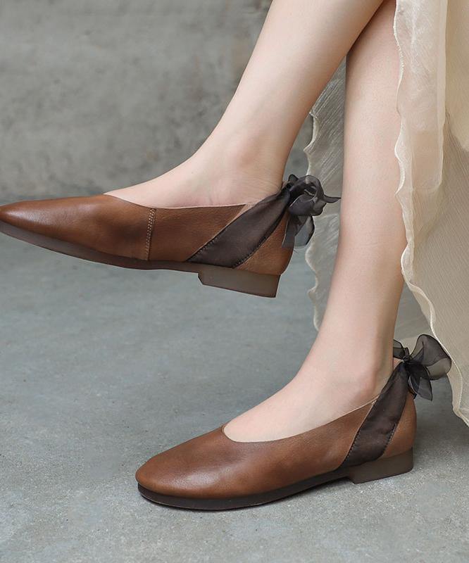 Casual Chocolate Gladiator Flat Shoes Genuine Leather - SooLinen