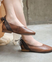 Casual Chocolate Gladiator Flat Shoes Genuine Leather - SooLinen