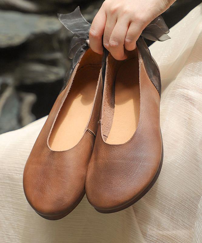 Casual Chocolate Gladiator Flat Shoes Genuine Leather - SooLinen