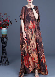 Casual Chocolate Print Silk Asymmetrical Design Low High Design Dresses Summer - SooLinen