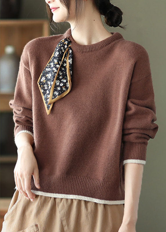 Casual Chocolate O-Neck Loose Fall Sweater