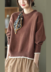 Casual Chocolate O-Neck Loose Fall Sweater