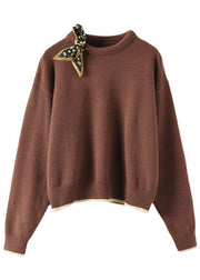 Casual Chocolate O-Neck Loose Fall Sweater