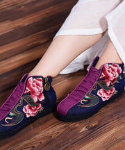 Casual Embroideried zippered Splicing Boots Red Linen Fabric Ankle boots