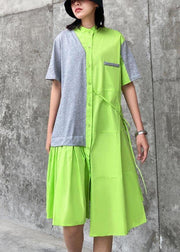 Casual Fluorescent green Patchwork asymmetrical design Party Dress Summer - SooLinen