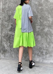 Casual Fluorescent green Patchwork asymmetrical design Party Dress Summer - SooLinen