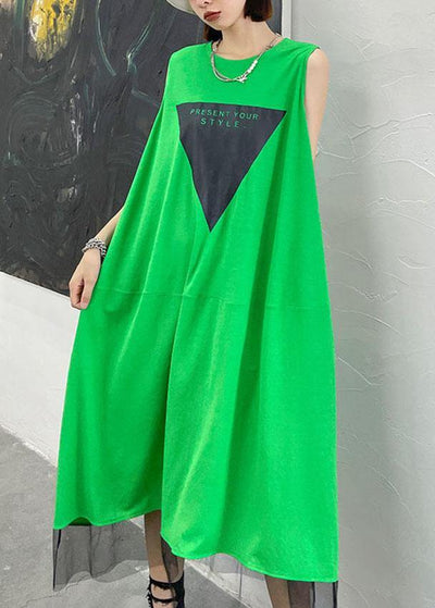 Casual Green Patchwork Tulle Sleeveless Summer Dress - SooLinen