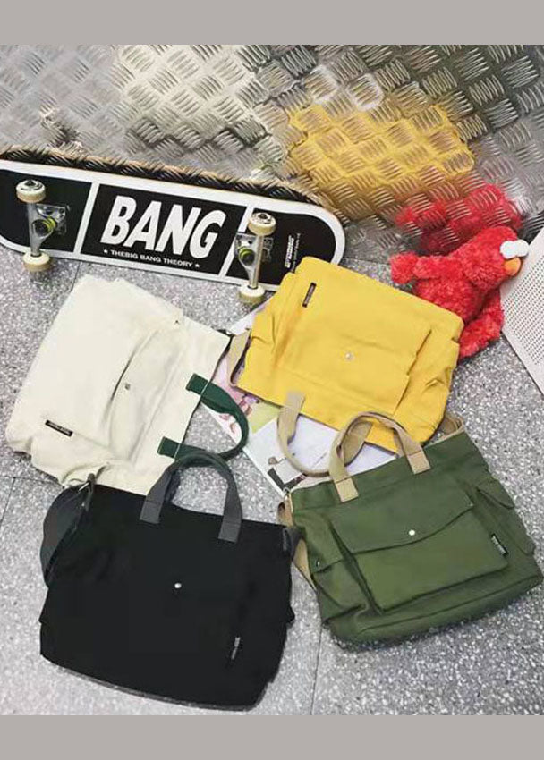 Casual Green Solid Canvas Messenger Bag