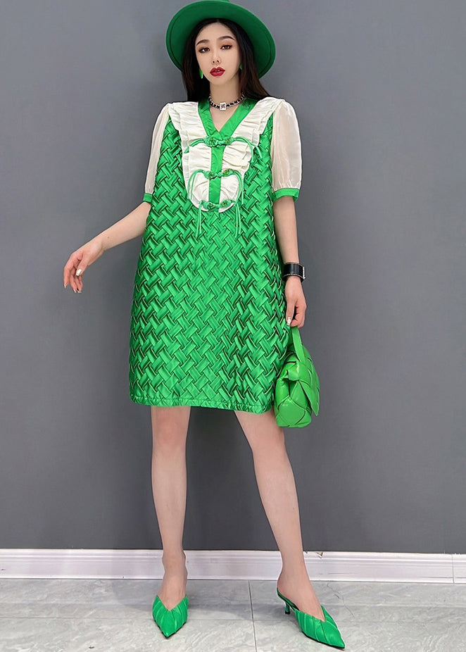 Casual Green V Neck Patchwork Chiffon Women&