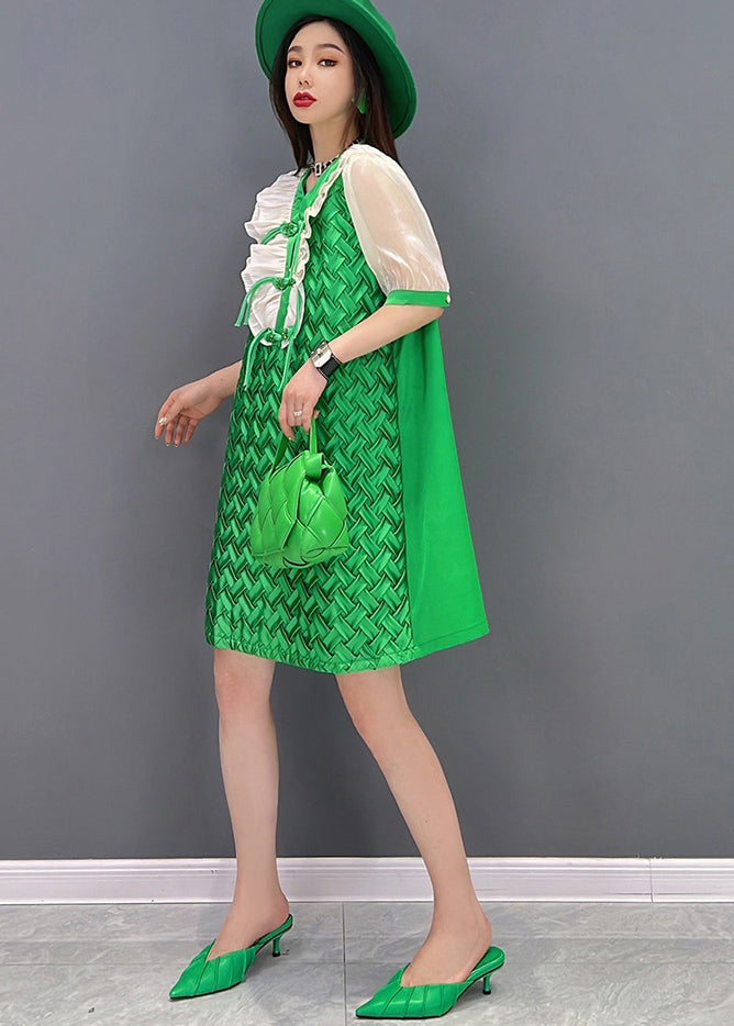 Casual Green V Neck Patchwork Chiffon Women&