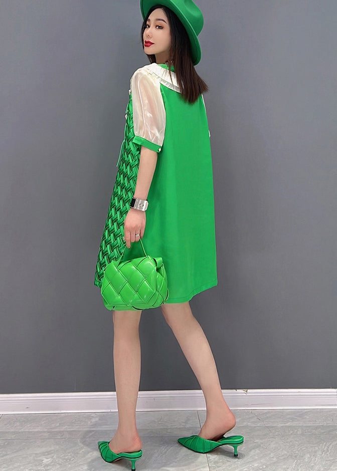 Casual Green V Neck Patchwork Chiffon Women&