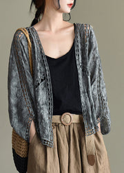 Casual Grey Black Hollow Out Embroideried Cardigans Batwing Sleeve