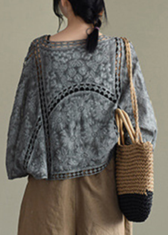 Casual Grey Black Hollow Out Embroideried Cardigans Batwing Sleeve