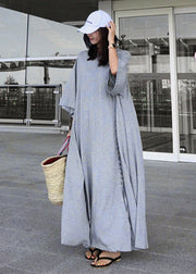 Casual Grey O-Neck Asymmetrical Cotton Dress Three Quarter sleeve