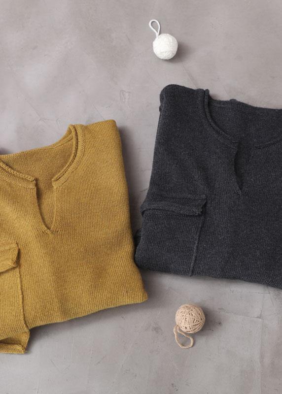 Casual Grey V Neck Fall Knit Top - SooLinen